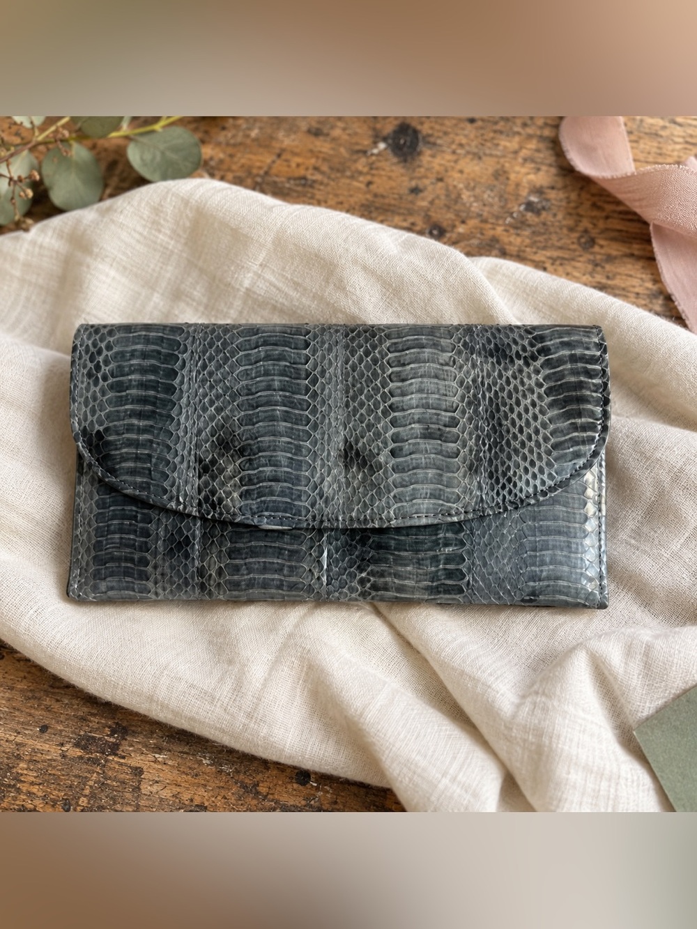 Giani Bernini Genuine Python Snakeskin Gray Envelope Wallet